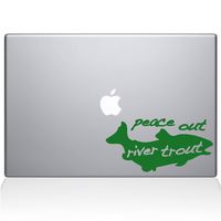 The Decal Guru Peace Out River Trout MacBook Decal Vinyl Sticker - 13" MacBook Pro (2015 & Older) - Green (1146-MAC-13P-LG)
