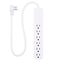 GE Power Strip Surge Protector, 6 Outlets, Flat Plug, Long Power Cord, 2ft, Wall Mount, White, 40532