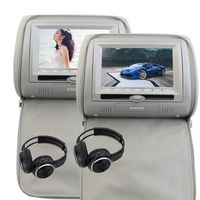 2 Free Wireless IR Headphones Eincar Gray Grey Built-in IR FM Transmitter Double Car Pillow Monitors Dual DVD Player 7 Inch Twin Screens Pair of Headrests Supports 32 Bit Games