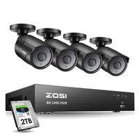 ZOSI Ultra HD 4K Outdoor Security Camera System, 8 Channel H.265+ CCTV DVR with 4 x 4K (8MP) Bullet Camera Kit Weatherproof, 100ft Night Vision, 2TB Hard Drive, Remote Access