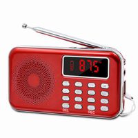LEFON Mini Digital FM Radio + MP3 Music Player + Digital Voice Recorders Support TF Card/USB Disk with LED Screen Display Emergency Flashlight (Red)