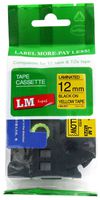 LM Tapes - Brother PT-1890 1/2" (12mm 0.47 Laminated) Black on Yellow Compatible TZe P-touch Tape for Brother Model PT1890 Label Maker with FREE Tape Guide Included