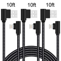 90 Degree Lightning Cable 10FT 3 Pack Right Angle iPhone Charger Cable Extra Long Nylon Braided iPhone Cord for iPhone/iPad (10 feet, Black White)