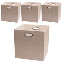 Posprica Storage Cube Basket Bins,13×13 Foldable Storage Boxes for Closet Organizer Shelf Cabinet Bookcase,Thick Fabric Drawer,4pcs, Beige