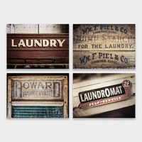 Country Farmhouse Laundry Room Wall Art Decor Set of 4 5x7" Prints (Not Framed). Vintage Laundry Art in Red, Sepia, Brown.