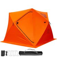 Happybuy Ice Fishing Tent 4 Person Waterproof Pop-up Portable Ice Fishing Shelter with Detachable Ventilation Windows & Carry Bag Frost Resisting Oxford Fabric Zippered Door (Orange 4 Person