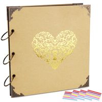 ADVcer Photo Album DIY Scrapbook, 10x10 inch 50 Pages Double Sided, Vintage Hardcover Three-Ring Binder Picture Booth with 408pcs 6 Colors Self Adhesive Photos Corners (Champagne, Gold Blocking Heart)