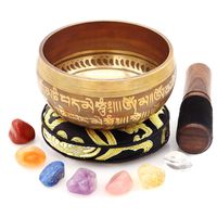 Tibetan Singing Bowl Set - 7 Chakra Crystal stones - For Meditation, Mindfulness, Yoga, Spiritual and Body Healing and Energy Cleansing