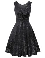 GRACE KARIN Women Sleeveless Sequin Bridesmaid Dress A-Line Swing Dress Size S Black CL061-3