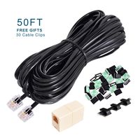Telephone Extension Cord 50 Feet, Phone Cord Line with Standard RJ11 Plug and 1 in-Line Couplers and Cable Clip Holders, Black