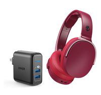 Skullcandy HESH 3 Noise Canceling Over-Ear Wireless Bluetooth Headphone Bundle with 2-Port USB Wall Charger - Moab/Red/Black