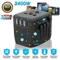 Travel Adapter, 2400W International All in One Universal Travel Power Plug Adapter, Travel Charger with 1 Type-C / 3 USB Port Adapter Plug, Perfect Adapter for UK, EU, AU, US, Over 170 Countries