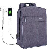 Unisex Business Laptop Backpack, Travel School College Bag with Headphone Port and USB Charging Hole, Ecofriendly Water Resistant Bookbag for Women/Men, Fits 15.6" 17.3" Laptop/Tablet Gray Black