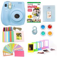 Fujifilm Instax Mini 7S Camera + Photo Accessories Bundle - New Renewed Instant Camera w Fun + Colorful Album, Stickers, Frames, Close Up Lens & Color Filters (Light Blue)