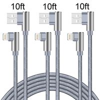 Right Angle iPhone Charger 10FT 3 Pack 90 Degree Lightning Cable Fast Charger Nylon Braided Data Cord for Game Compatible with iPhone,iPad,iPod and More(Grey,10 Feet)