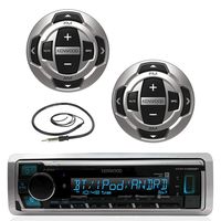 Kenwood Marine Boat Yacht Digital Media USB AUX Bluetooth Stereo Receiver (No CD), 2X Kenwood Wired Remote, 22" Enrock AM/FM Antenna