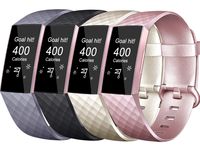 Tobfit Sport Bands Compatible for Fitbit Charge 3 and Charge 3 SE, 4 Pack, Soft Rubber Strap for Women/Men, Black, Champagne Gold, Rose Gold, Blue Grey, Large