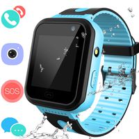 Jesam Smart Watches Phone for Boys Girls - Kids Water-Resistant Wrist Watch with Call SOS Voice Chat Camera Flashlight Alarm Sports Bands Gifts for Children Age 4-12 (02 S7 Blue)