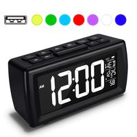 AZUTTA Digital Alarm Clock Radio with 7-Color Digit Display and Dimmer for Bedroom Travel Dorm Desk, Volume Adjustable, Snooze, Weekend, Calendar, DST, FM Sleep Timer, Nap Countdown, USB Phone Charger