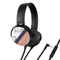 Headphone, Lightweight Over-Ear Wired HiFi Stereo Extra Bass Headset with Built-in Mic Comfortable Leather Earphones(Marble-Rose)