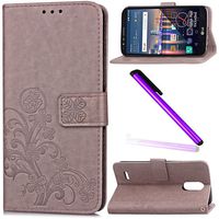 LG Stylus 3 Case LG Stylus 3 Cover EMAXELER Colour Stylish Wallet Cover Embossing Kickstand Credit Cards Slot Cash Pockets PU Leather Flip For LG Stylo 3 Clover Gray