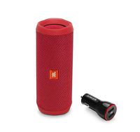 JBL Flip 4 Portable Bluetooth Wireless Speaker Bundle with Anker PowerDrive 2 2-Port USB Car Charger - Red