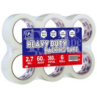 PERFECTAPE Heavy Duty Packing Tape 6 Rolls, Total 360Y, Clear, 2.7 mil, 1.88 inch x 60 Yards, Ultra Strong, Refill for Packaging and Shipping