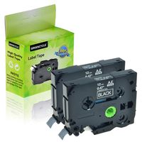 Greencycle 2 PK White on Black Label Tape Compatible for Brother TZ TZe 335 Tze335 P-Touch 12mm