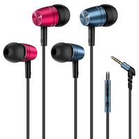 Fasgear 2 Pack Earphones, Heavy Deep Bass Noise Isolating in-Ear Earbuds with Stereo Mic Remote, Compatible with iPad, iPod, Android Smartphones, MP3 and Devices (Blue,Rose)