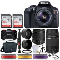 Canon EOS Rebel T6 DSLR Camera + EF-S 18-55mm f/3.5-5.6 is II Lens + EF 75-300mm f/4-5.6 III Lens + Wide Angle & Telephoto + 64GB SD Card + Canon 100ES Bag + Tripod + Memory Card Holder (24 Slots)