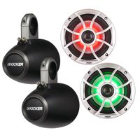 Wet Sounds XS-650-S-RGB LED 6.5" 100 Watt RMS Speakers with Kicker KMTES Black Roll Bar/Tower Enclosures