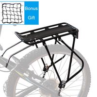 Bike Cargo Rack w/Bungee Cargo Net & Reflective Logo Universal Adjustable Bicycle Rear Luggage Touring Carrier Racks 110lbs Capacity Quick Release Mountain Road Bike Pannier Rack for 26"-29" Frames