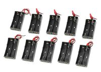 2 x 1.5V AA Battery Holder Leads Wires 2 Cell Case Storage Box Black(10Pcs)