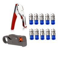 Gaobige Coax Cable Crimper Kit Tool for RG6 RG59 Coaxial Compression Tool Fitting Wire Stripper with Gaobige 10 PCS F Compression connectors - Grey