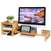 SONGMICS Bamboo Monitor Stand Riser, Laptop Stand, for Cellphone, TV, Printer, with 2-Tier Desktop Storage Organizer, Patented ULLD217