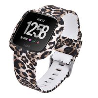 CAGOS Compatible Fitbit Versa/Versa Lite Bands for Women Men- Silicone Strap Replacement Bands Bracelet Wristband with TPU Protective Case for Fitbit Versa Smartwatch (Leopard, Large)