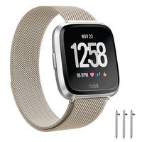 LNOOIU Metal Replacement Bands Compatible for Fitbit Versa/Versa Lite Edition/Versa 2, Small and Large Replacement Stainless Steel Metal Wristband Accessories Strap Women Men (Champagne Gold Small)
