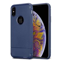 Kit Me Out World Carbon Series Case Designed for iPhone Xs, Full Matte Slim Fit Flexible TPU Minimal Durable Protection Case Cover Brushed Carbon Fiber Effect (Blue)
