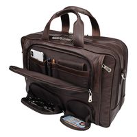 Augus Business Travel Briefcase Genuine Leather Duffel Bags for Men Laptop Bag fits 15.6 inches Laptop (Brown)