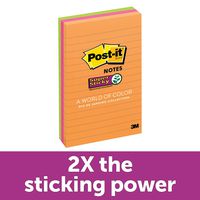 Post-it Super Sticky Notes, 2x Sticking Power, 4 in x 6 in, Rio de Janeiro Collection, Lined, 3 Pads/Pack, 90 Sheets/Pad (660-3SSUC)