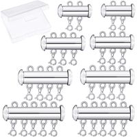 8 Pieces 4 Sizes Slide Clasp Lock Necklace Connector Multi Strands Slide Tube Clasps with Storage Box for Layered Bracelet Necklace Jewelry Crafts (Silver)