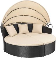 Homall Patio Furniture Outdoor Daybed with Retractable Canopy Wicker Furniture Sectional Seating with Washable Cushions for Patio Backyard Porch Pool Round Daybed Separated Seating (Beige)