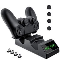 PS4 Controller Charger Accessories USB Charging Station for Sony Playstation 4 / PS4 / PS4 Pro / PS4 Slim Remote Control with 4 Micro USB Charging dongles and 4 Thumb Grips