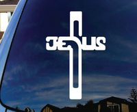 Cross Jesus Christ - Vinyl 6" tall (color: WHITE) decal laptop tablet skateboard car windows sticke