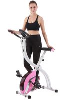 PLENY Foldable Upright Stationary Exercise Bike with 16 Level Resistance, New Exercise Monitor with Phone/Tablet Holder (Pink)