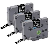 Unismar Replace for P-Touch TZ 335 TZe-335 0.47'' Laminated Label Tape Compatible for Brother P-Touch Cube PT-D200 PT-D210 PT-H110 PTD400AD PT-D600VP, White on Black, 12mm (1/2") x 8m (26.2'), 3-Pack