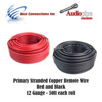 12 GAUGE WIRE RED & BLACK POWER GROUND 50 FT EACH PRIMARY STRANDED COPPER CLAD