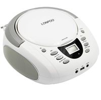 LONPOO Portable Boombox - CD Player, Bluetooth, USB, MP3, AUX, FM Radio, Portable, Built-in Stereo Speakers, Carrying Handle, LCD Display, White
