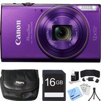 Canon PowerShot ELPH 360 HS Purple Digital Camera 16GB Card Bundle includes Camera, 16GB Memory Card, Reader, Wallet, Case, Mini Tripod, Screen Protectors, Cleaning Kit and Beach Camera Cloth