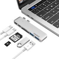 AnyQoo Thunderbolt 3 USB C Hub Type-C Hub Adapter with Pass-Through Charging, 40Gbs Thunderbolt 3, 2 USB 3.0 Ports and SD/TF Card Reader for 13"&15" New MacBook Pro 2016/2017/2018 (Silver)